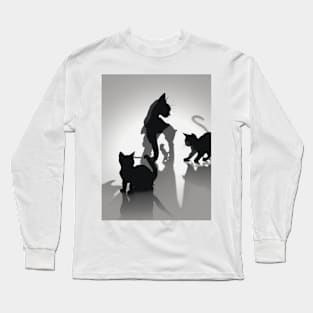 Kittens Shadow Silhouette Anime Style Collection No. 44 Long Sleeve T-Shirt